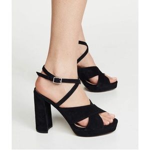 New in box Villa Rouge Geraldine black suede platform sandal heels